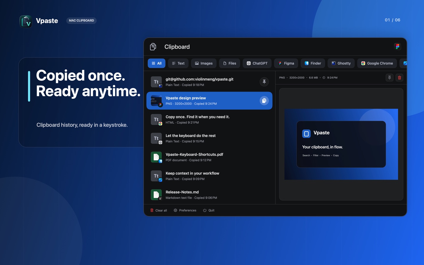 Vpaste clipboard history overview