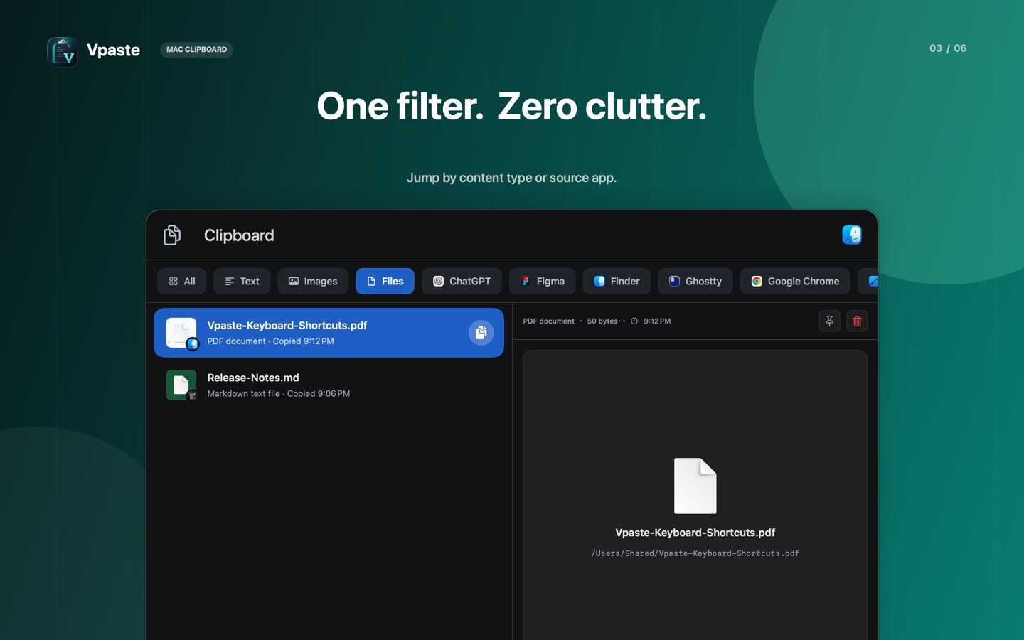 Filtering clipboard history by content and app