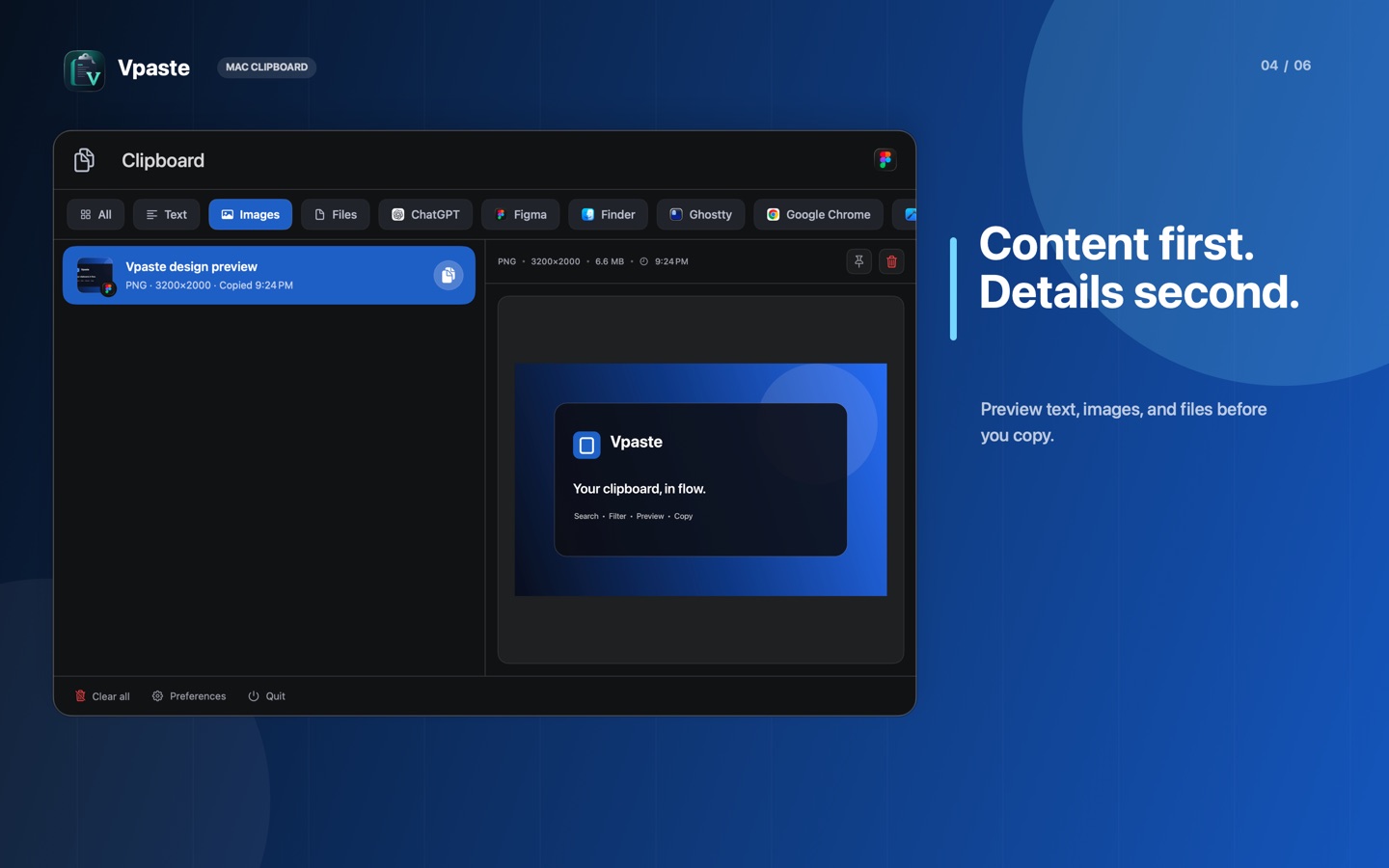 Previewing clipboard content in Vpaste
